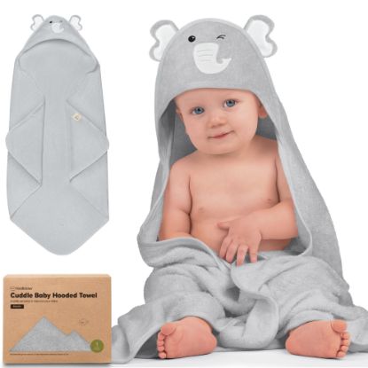 Picture of KeaBabies Hooded Baby Towel for Newborn - Viscose Derived from Bamboo Large Baby Bath Towels with Hood for Boys, Girls, Toddler, Extra Absorbent & Soft Newborn Bath Essentials (Elephant)