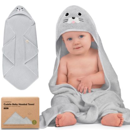 Picture of KeaBabies Hooded Baby Towel for Newborn - Viscose Derived from Bamboo Large Baby Bath Towels with Hood for Boys, Girls, Toddler, Extra Absorbent & Soft Newborn Bath Essentials (Seal)