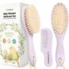 Picture of Baby Hair Brush and Comb Set for Newborn - Wooden Baby Hair Brush Set with Soft Goat Bristle, Baby Brush Set for Newborns, Baby Brush and Comb Set Girl, Boy, Toddler Cradle Cap Brush (Oval, Thistle)