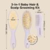 Picture of Baby Hair Brush and Comb Set for Newborn - Wooden Baby Hair Brush Set with Soft Goat Bristle, Baby Brush Set for Newborns, Baby Brush and Comb Set Girl, Boy, Toddler Cradle Cap Brush (Oval, Thistle)