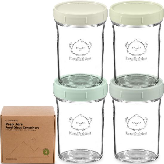 Picture of KeaBabies 4pk 8oz Glass Baby Food Containers with Lids - Leak-Proof, Microwavable Small Glass Jars, Baby Purees & Toddler Snack Storage Containers, BPA-Free, Dishwasher & Freezer Safe (Sage)
