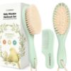 Picture of Baby Hair Brush and Comb Set for Newborn - Wooden Baby Hair Brush Set with Soft Goat Bristle, Baby Brush Set for Newborns, Baby Brush and Comb Set Girl, Boy, Toddler Cradle Cap Brush (Oval, Sage)