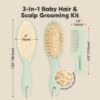 Picture of Baby Hair Brush and Comb Set for Newborn - Wooden Baby Hair Brush Set with Soft Goat Bristle, Baby Brush Set for Newborns, Baby Brush and Comb Set Girl, Boy, Toddler Cradle Cap Brush (Oval, Sage)