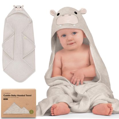 Picture of KeaBabies Hooded Baby Towel for Newborn - Viscose Derived from Bamboo Large Baby Bath Towels with Hood for Boys, Girls, Toddler, Extra Absorbent & Soft Newborn Bath Essentials (Hippo)