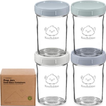 Picture of KeaBabies 4pk 8oz Glass Baby Food Containers with Lids - Leak-Proof, Microwavable Small Glass Jars, Baby Purees & Toddler Snack Storage Containers, BPA-Free, Dishwasher & Freezer Safe (Slate)