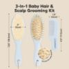 Picture of Baby Hair Brush and Comb Set for Newborn - Wooden Baby Hair Brush Set with Soft Goat Bristle, Baby Brush Set for Newborns, Baby Brush and Comb Set Girl, Boy, Toddler Cradle Cap Brush (Oval, Frost)