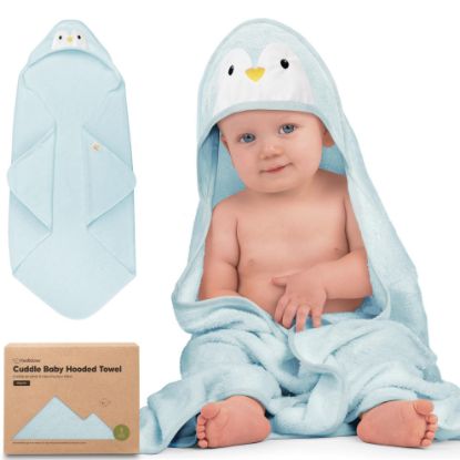 Picture of KeaBabies Hooded Baby Towel for Newborn - Viscose Derived from Bamboo Large Baby Bath Towels with Hood for Boys, Girls, Toddler, Extra Absorbent & Soft Newborn Bath Essentials (Penguin)