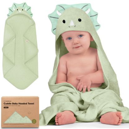 Picture of KeaBabies Hooded Baby Towel for Newborn - Viscose Derived from Bamboo Large Baby Bath Towels with Hood for Boys, Girls, Toddler, Extra Absorbent & Soft Newborn Bath Essentials (Triceratops)