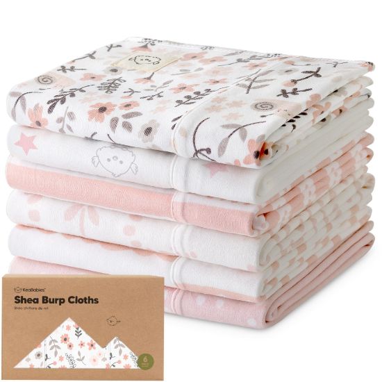 Picture of Organic Burp Cloths Baby Boy, Girl - 6-Pack Large Cotton Burping Cloths for Babies, Spit Up Rags, Super Absorbent, Ultra Soft Newborn Rag, Gender Neutral, Machine Washable, Durable(Sweet Charm)