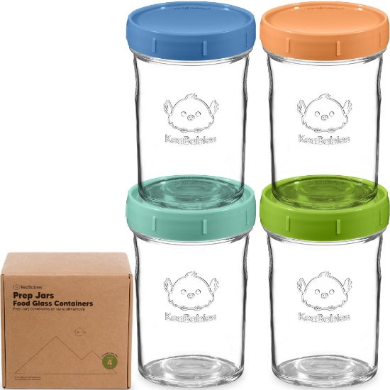 Picture of KeaBabies 4pk 8oz Glass Baby Food Containers with Lids - Leak-Proof, Microwavable Small Glass Jars, Baby Purees & Toddler Snack Storage Containers, BPA-Free, Dishwasher & Freezer Safe (Kea)