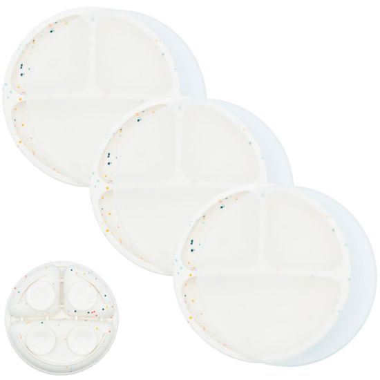 Picture of WeeSprout Suction Plates for Babies With Lids & Toddlers - 100% Silicone, Dinnerware Stays Put, Divided Design for Picky Eaters, Microwave & Dishwasher Friendly, 3 Pack