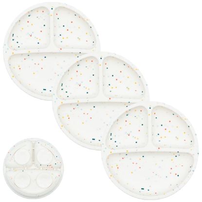 Picture of WeeSprout Suction Plates for Babies & Toddlers - 100% Silicone, Dinnerware Stays Put, Divided Design for Picky Eaters, Microwave & Dishwasher Friendly, 3 Pack