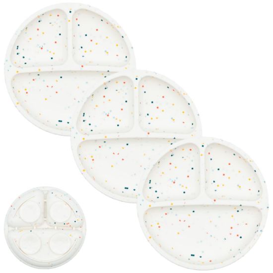 Picture of WeeSprout Suction Plates for Babies & Toddlers - 100% Silicone, Dinnerware Stays Put, Divided Design for Picky Eaters, Microwave & Dishwasher Friendly, 3 Pack