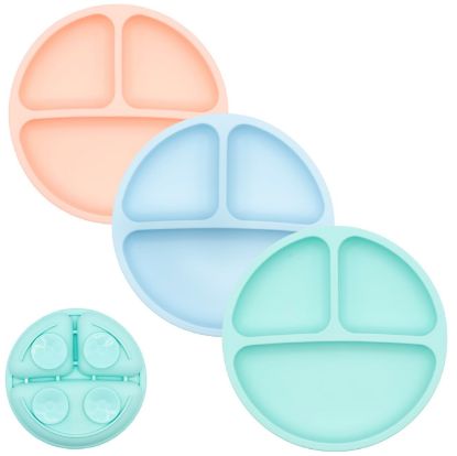 Picture of WeeSprout Suction Plates for Babies & Toddlers - 100% Silicone, Dinnerware Stays Put, Divided Design for Picky Eaters, Microwave & Dishwasher Friendly, 3 Pack
