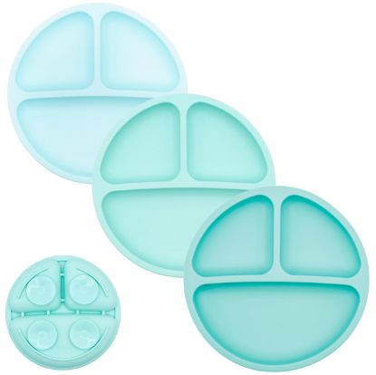 Picture of WeeSprout Suction Plates for Babies & Toddlers - 100% Silicone, Dinnerware Stays Put, Divided Design for Picky Eaters, Microwave & Dishwasher Friendly, 3 Pack
