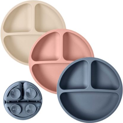 Picture of WeeSprout Suction Plates for Babies & Toddlers - 100% Silicone, Dinnerware Stays Put, Divided Design for Picky Eaters, Microwave & Dishwasher Friendly, 3 Pack