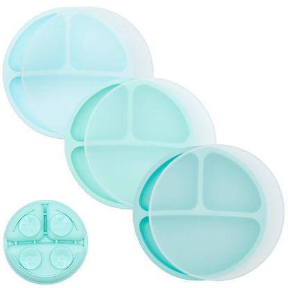 Picture of WeeSprout Suction Plates for Babies With Lids & Toddlers - 100% Silicone, Dinnerware Stays Put, Divided Design for Picky Eaters, Microwave & Dishwasher Friendly, 3 Pack