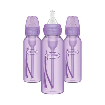 Picture of Dr. Brown’s Natural Flow® Anti-Colic Options+™ Narrow Baby Bottles 8 oz/250 mL, with Level 1 Slow Flow Nipple, 3 Pack, Purple, 0m+