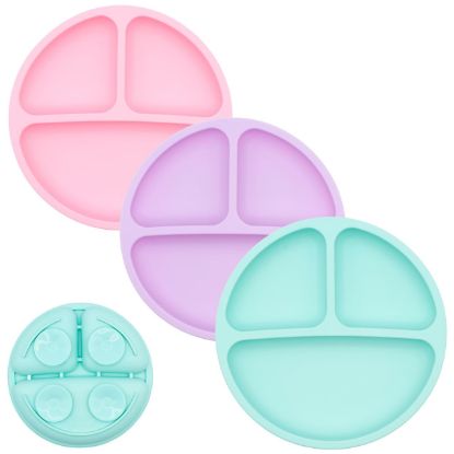 Picture of WeeSprout Suction Plates for Babies & Toddlers - 100% Silicone, Dinnerware Stays Put, Divided Design for Picky Eaters, Microwave & Dishwasher Friendly, 3 Pack