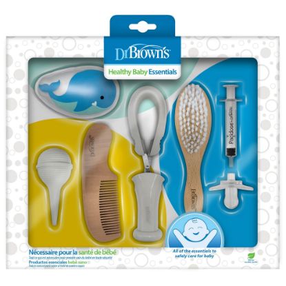 Picture of Dr. Brown's Healthy Baby Essentials Kit, Pacidose Medicine Dispenser, Nail Scissors with Case, Nasal Aspirator, Cradle Cap Brush + Comb, Cold Compress
