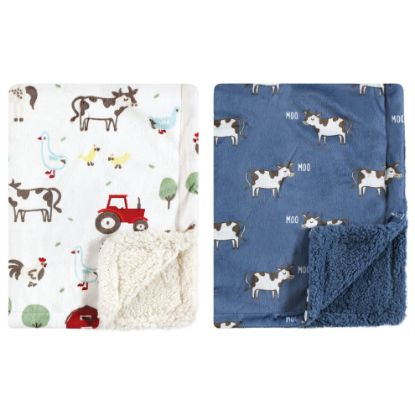 Picture of Hudson Baby Unisex Baby Plush Mink and Sherpa Blanket, Boy Farm Animals, One Size
