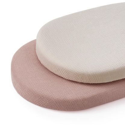 Picture of Blissful Diary Muslin Bassinet Sheets for Baby Girls Boys, Boho Soft Cotton Fitted for Oval Hourglass Rectangle Mattress, 2 Pack(Cream&Pink)