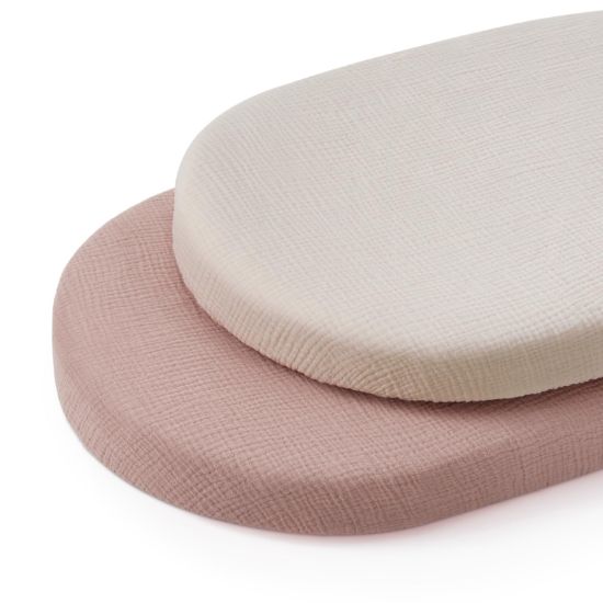 Picture of Blissful Diary Muslin Bassinet Sheets for Baby Girls Boys, Boho Soft Cotton Fitted for Oval Hourglass Rectangle Mattress, 2 Pack(Cream&Pink)