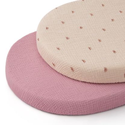 Picture of Blissful Diary Muslin Bassinet Sheets for Baby Girls Boys, Boho Soft Cotton Fitted for Oval Hourglass Rectangle Mattress, 2 Pack(Sunshine&Blush Pink)