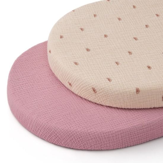 Picture of Blissful Diary Muslin Bassinet Sheets for Baby Girls Boys, Boho Soft Cotton Fitted for Oval Hourglass Rectangle Mattress, 2 Pack(Sunshine&Blush Pink)