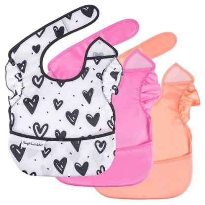 Picture of Tiny Twinkle Mess-Proof Baby Bib - Waterproof Bib for Baby Girl - Machine Washable - Adjustable Closure - PVC, BPA, & Phthalate Free - Great for Travel - Baby Food Bibs (3 Pack, Girl Hearts)