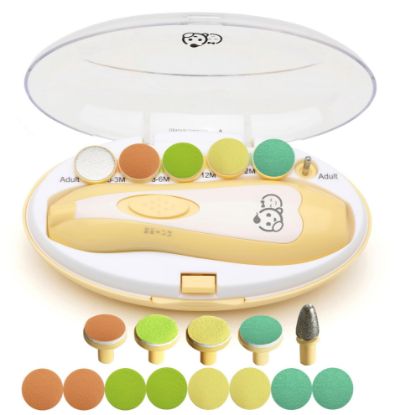 Picture of Baby Nail Trimmer 21 in 1, Usage Labeled Case & 13 Extra Replacement Tools, Royal Angels Baby Electric Nail File, Baby Nail Care, Nail Clipper Newborn Toddler Toes & Fingernails Nail Kit (Yellow)