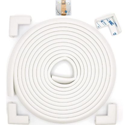 Picture of Roving Cove Slim-Fit Corner Edge Protector for Baby Proofing (Small 15ft Edge 4 Corners), Furniture Safety Bumper Guard, Soft NBR Rubber Foam, 3M Adhesive, Oyster White (Off White)
