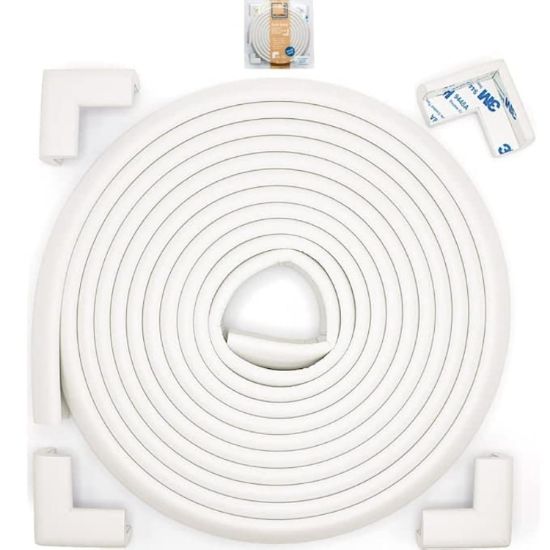 Picture of Roving Cove Slim-Fit Corner Edge Protector for Baby Proofing (Small 15ft Edge 4 Corners), Furniture Safety Bumper Guard, Soft NBR Rubber Foam, 3M Adhesive, Oyster White (Off White)