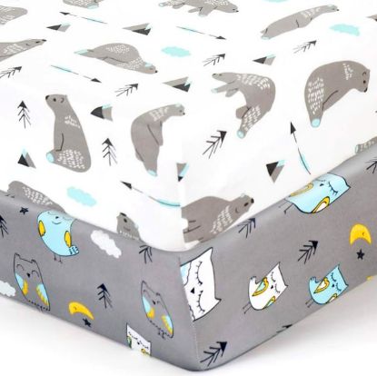 Picture of BROLEX Baby Fitted Crib Sheets: Kid Crib Sheets - Set of 2 for Toddler Standard Size Crib Mattress for Boys and Girls - Jersey Knit Crib Bed Sheets Owl Bear