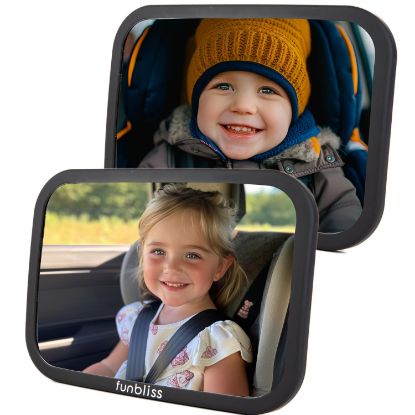 Picture of Funbliss Rear Facing Car Seat Mirrors - Shake-proof & Shatterproof Baby Car Mirror for Backseat - Clear Wide View, Easy Install, 2 Pack for Multiple Kids