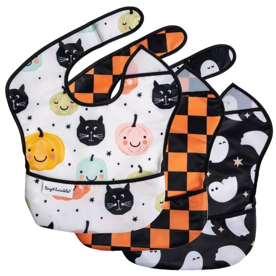 Picture of Tiny Twinkle Mess-Proof Baby Bib - Waterproof Bib for Baby Girl or Boy- Machine Washable - Adjustable Closure - PVC, BPA, & Phthalate Free - Great for Travel - Baby Food Bibs (3 Pack,Halloween)