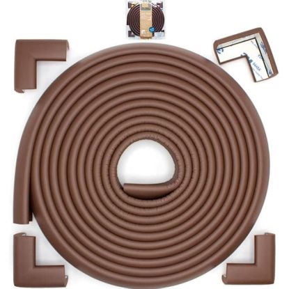 Picture of Roving Cove Slim-Fit Corner Edge Protector for Baby Proofing (Small 15ft Edge 4 Corners), Furniture Safety Bumper Guard, Soft NBR Rubber Foam, 3M Adhesive, Coffee Brown