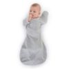 Picture of SwaddleDesigns Transitional Swaddle Sack, Arms Up Half-Length Sleeves & Mitten Cuffs, Swaddle for Newborn Transition to Baby Sleep Sack Wearable Blanket, 0-3 Month, 6-14 lb, Gray with Striped Trim