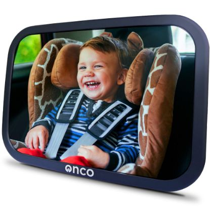 Picture of Onco Baby Car Mirror Rear Facing - Double Award-Winning Convex Car Mirror for Baby, 100% Shatterproof & Shakeproof with 360° Rotation, Newborn Essentials (9.6 x 6.9 in)
