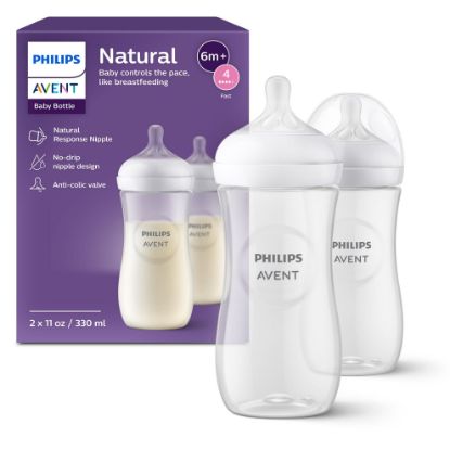 Picture of Philips Avent Natural Baby Bottles with Natural Response Nipples (Fast Flow, Flow 4), 11oz, 2-Pack, SCY906/02
