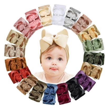Picture of doboi 20pcs Baby Girl Bows Baby Headbands Hair Accessories Big Bows for Baby Girls Infant Newborn Toddler Baby Bows and Nylon Headbands