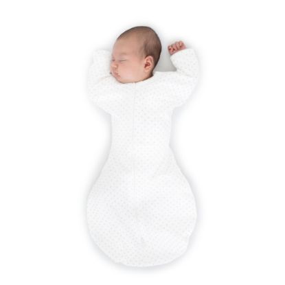 Picture of SwaddleDesigns Transitional Swaddle Sack, Arms Up Half-Length Sleeves & Mitten Cuffs, Swaddle for Newborn Transition to Baby Sleep Sack Wearable Blanket, Small, 0-3 Month, 6-14 lb, Sterling Dots