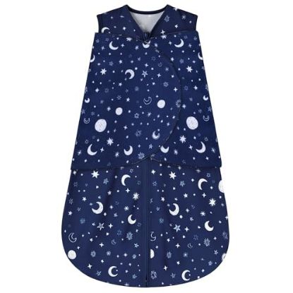 Picture of BSTOPPT Newborn Sleep Sack Baby Swaddle,Swaddle me 0-3 Month,3-Way Adjustable Wearable Blanket,100% Rayon Cotton Swaddling Sleeping Bag，TOG 0.5 (Starry Sky, 0-3 Months)
