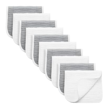 Picture of Synrroe Burp Cloths Large, Muslin Burp Cloths for Baby Girls and Boys, Pack of 10 Extra Absorbent and Soft Muslin Bibs, 6 Layers 20 by 10 Inches 100% Cotton (Grey-White 10 Pack)