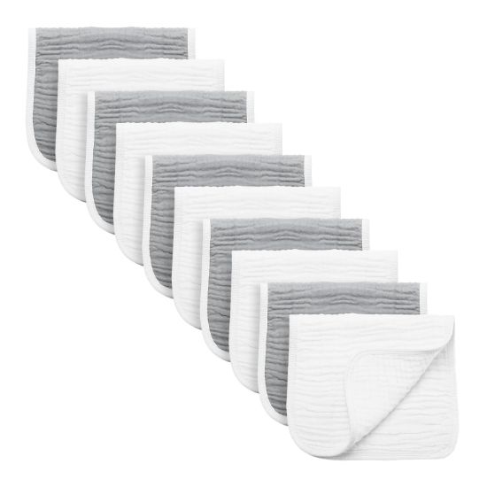 Picture of Synrroe Burp Cloths Large, Muslin Burp Cloths for Baby Girls and Boys, Pack of 10 Extra Absorbent and Soft Muslin Bibs, 6 Layers 20 by 10 Inches 100% Cotton (Grey-White 10 Pack)