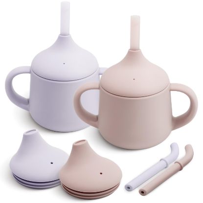 Picture of Moonkie Silicone Baby Sippy Cups | 3 Stages Training Cup Straw Cup for Infants Toddlers and Kid | 4 oz 2Pack