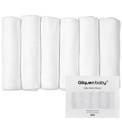 Picture of GLLQUEN BABY Receiving Blanket Boy Cotton Muslin Swaddle Blankets Girl Newborn Squares Breathable & Soft Thin Baby Blankets Cloths Double Absorbent Infant Swaddling Wrap - 6 Pack (White)