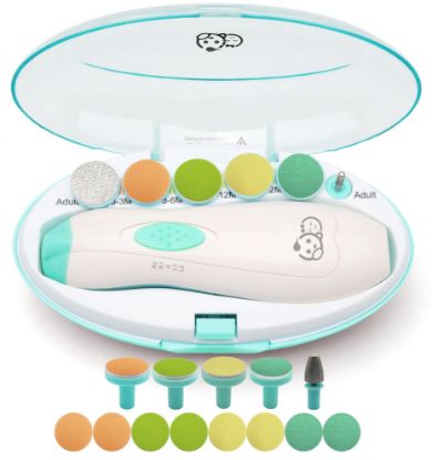 Picture of Baby Nail Trimmer 21 in 1, Usage Labeled Case & 13 Extra Replacement Tools, Royal Angels Baby Electric Nail File, Baby Nail Care, Nail Clipper Newborn Toddler Toes & Fingernails Nail Kit (Green)