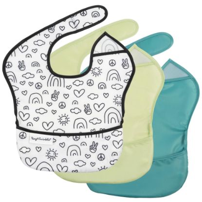Picture of Tiny Twinkle Mess-Proof Baby Bib - Waterproof Bib for Baby Girl - Machine Washable - Adjustable Closure - PVC, BPA, & Phthalate Free - Great for Travel - Baby Food Bibs (3 Pack, Peace)