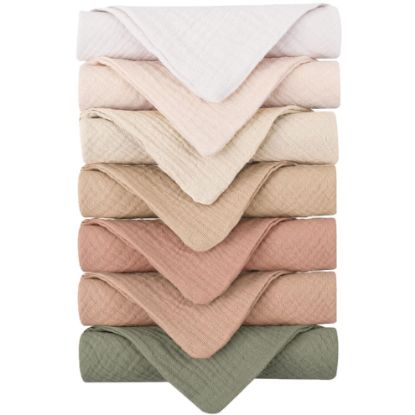 Picture of Konssy Baby Muslin Washcloths 7-Pack, 100% Cotton Baby Bath Washcloths, Soft & Absorbent Wash Cloths and Burp Cloths for Newborn Kids Girls & Boys, 11x11 inches